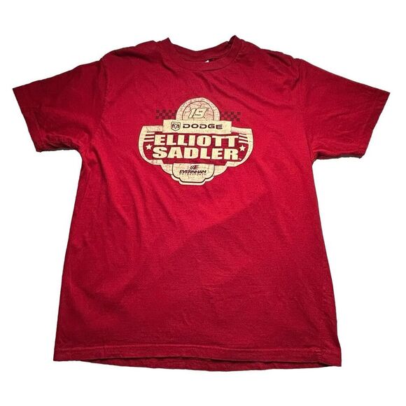 Vintage Nascar Elliot Sadler #19  Dodge Racing Red T-Shirt Double Sided Size L - Picture 1 of 7